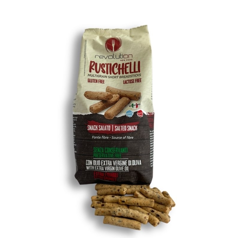 Rustichelli- wieloziarniste solone paluszki chlebowe bezglutenowe 200g REVOLUTION